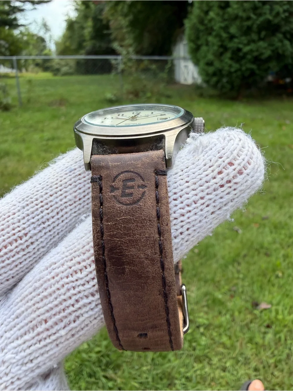 Timex Expedition Scout 905 Watch 149870 CR2016 Battery Cream Dial Brown Leather